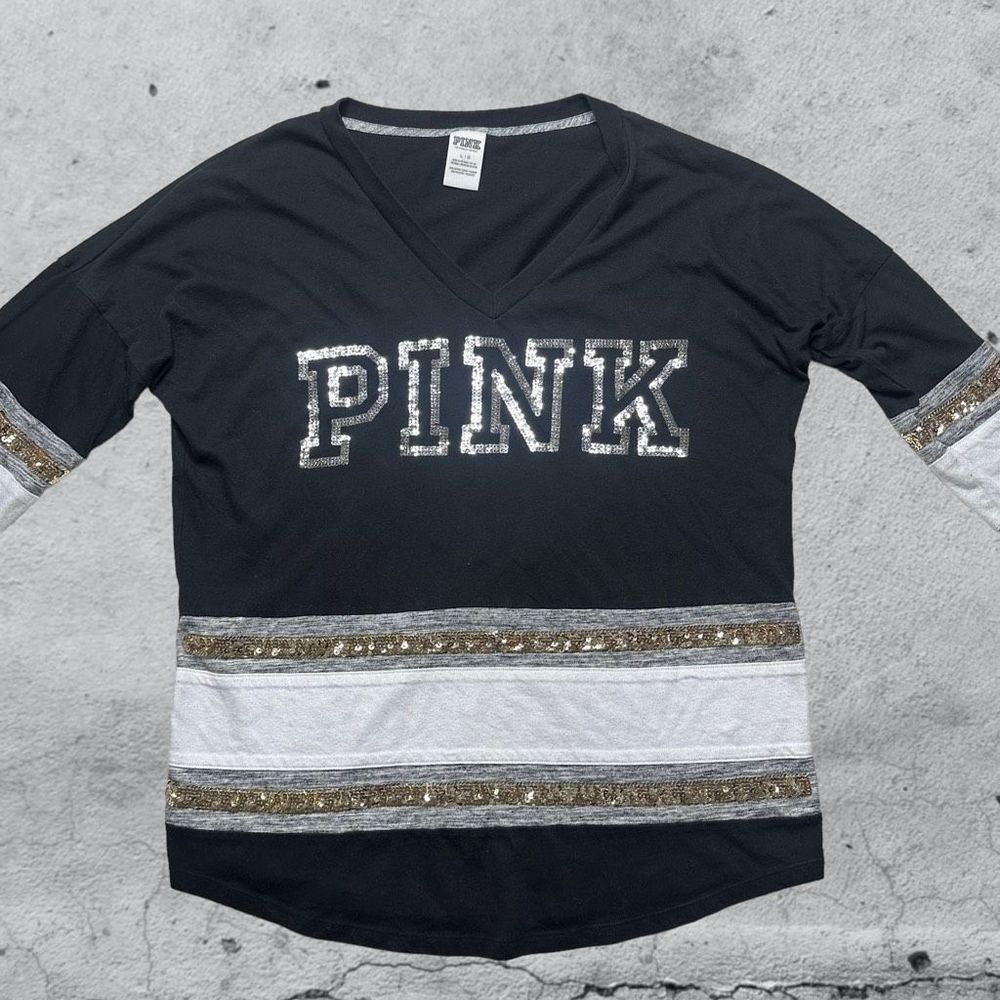 Victoria's Secret PINK Women's Black Sequin Embellished Long Sleeve Top Large